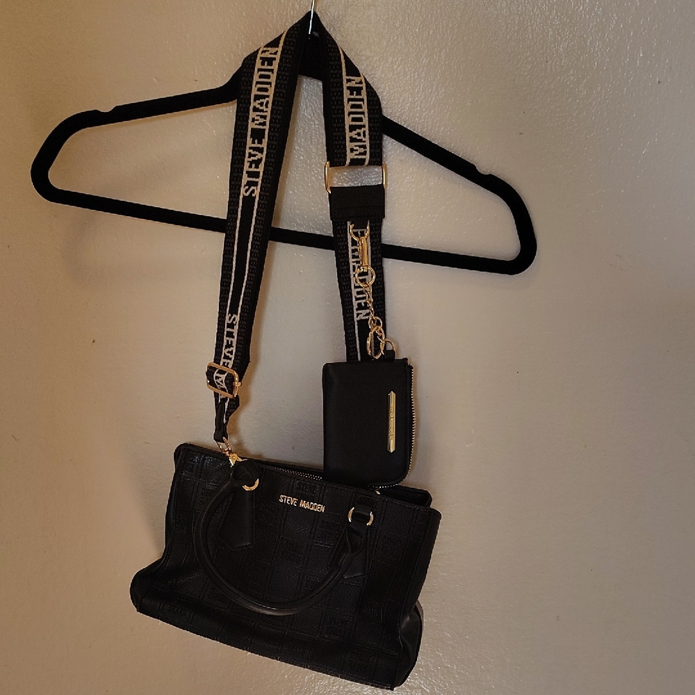Steve Madden Black Crossbody Bag with Logo Strap